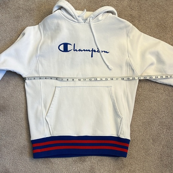 Champion Men’s Reverse Weave Hooded Sweatshirt Size S White Logo Unisex - Picture 7 of 8